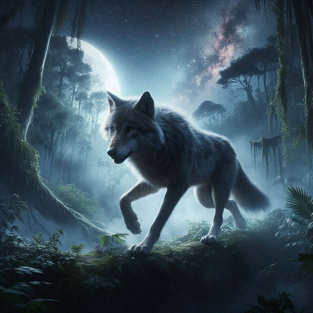 Wolf on his nightly prowl