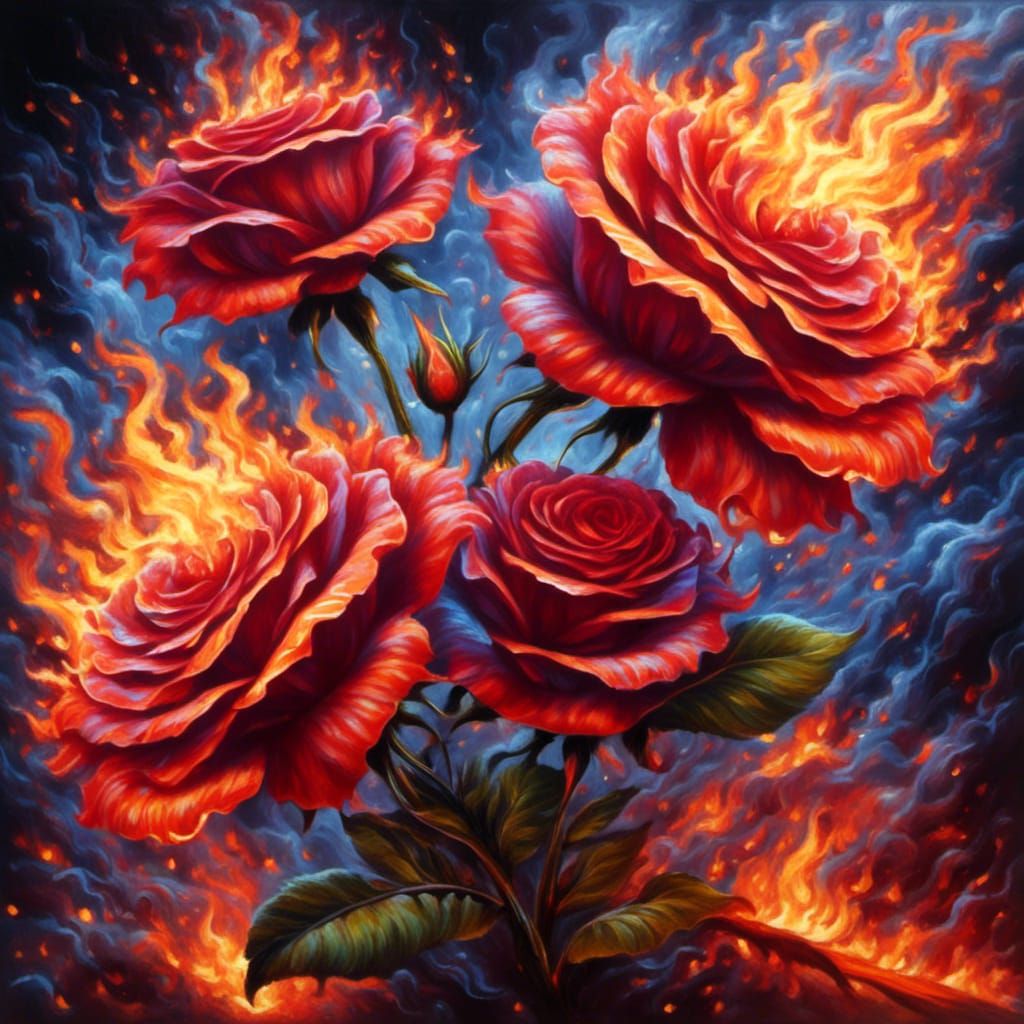 Fire, Flame. <lora:Ignis:1.0> fire and flame roses
