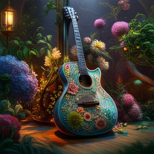 guitar covered in flowers  by @Jodie White