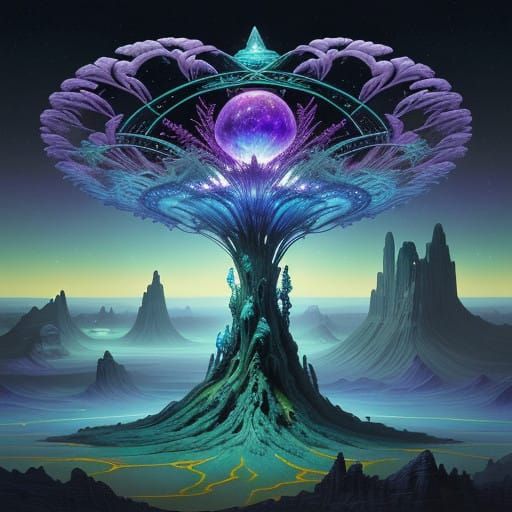 Ethereal Cosmic Being in Iridescent Crystalline Skin