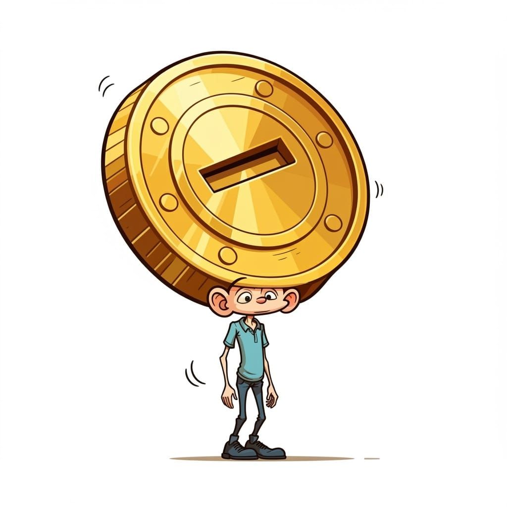 Funny Cartoon: Man with Coin Head Realizes Something