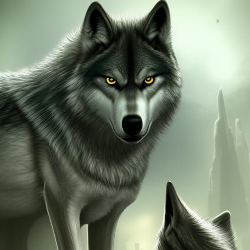 Detailed Techno Wolf Digital Art