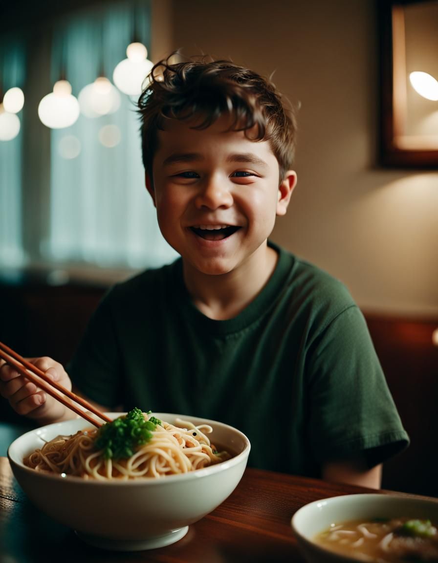 Enjoying His Delicious And Huge Ramen Plate 😋🍜 Ai Generated Artwork