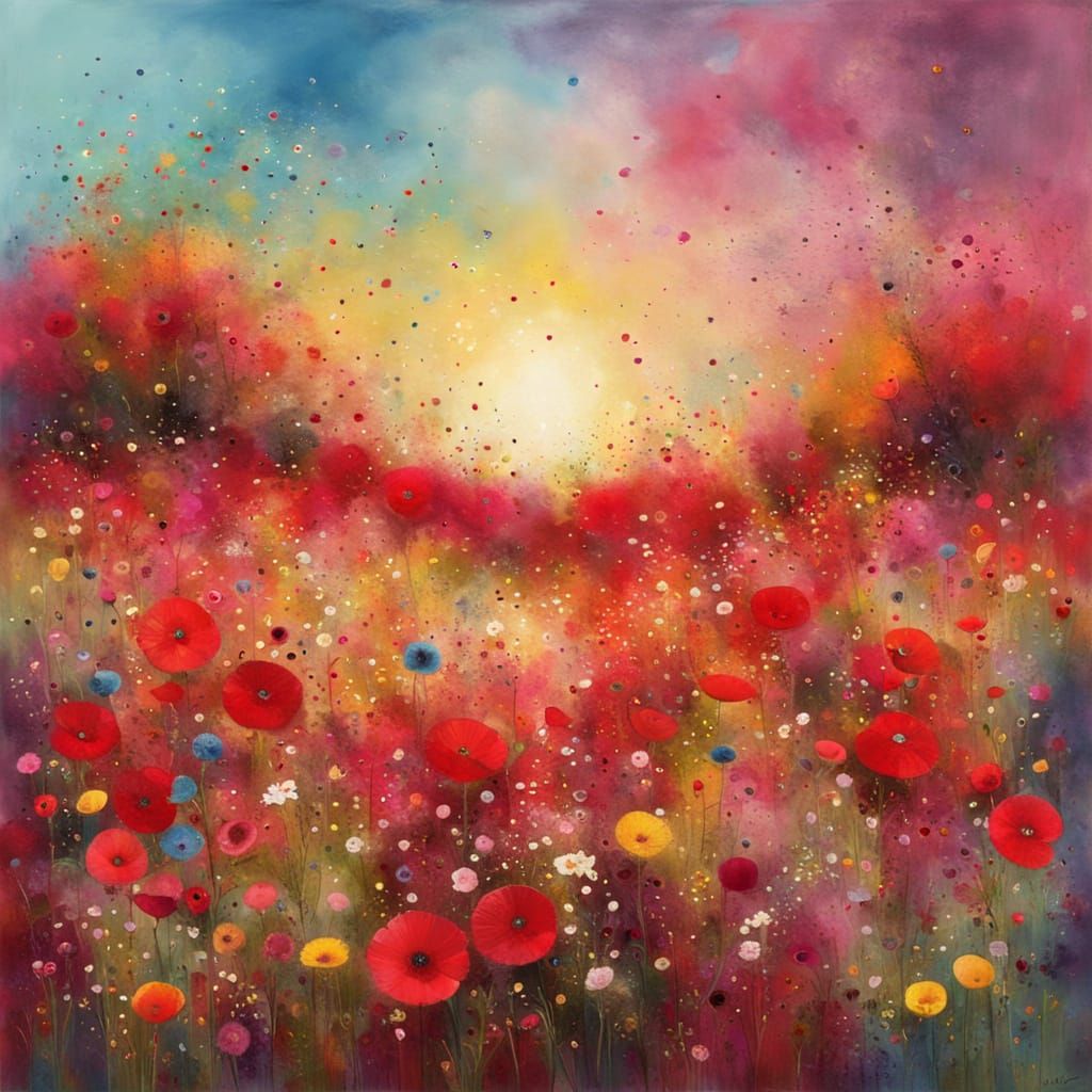  red flowers meadow at sunshine   by @Mapont