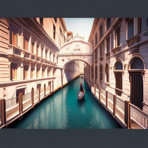 Bridge of Sighs, Venice, with gondolas underneath