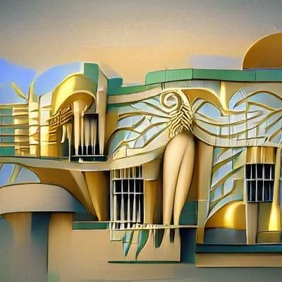 Detailed art deco fantasy architecture