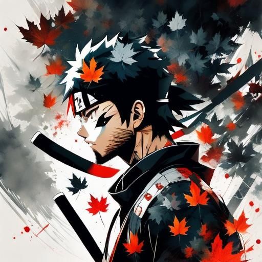 <lora:Doublex portrait DS8:1.0> ninja, maple leaves, catle, Double exposure portrait, intricate, highly detailed, manhwa, ambient lighting,...