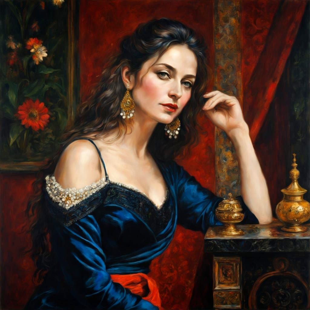 Sensual Portrait of a Charismatic Lady in Impressionist Styl...