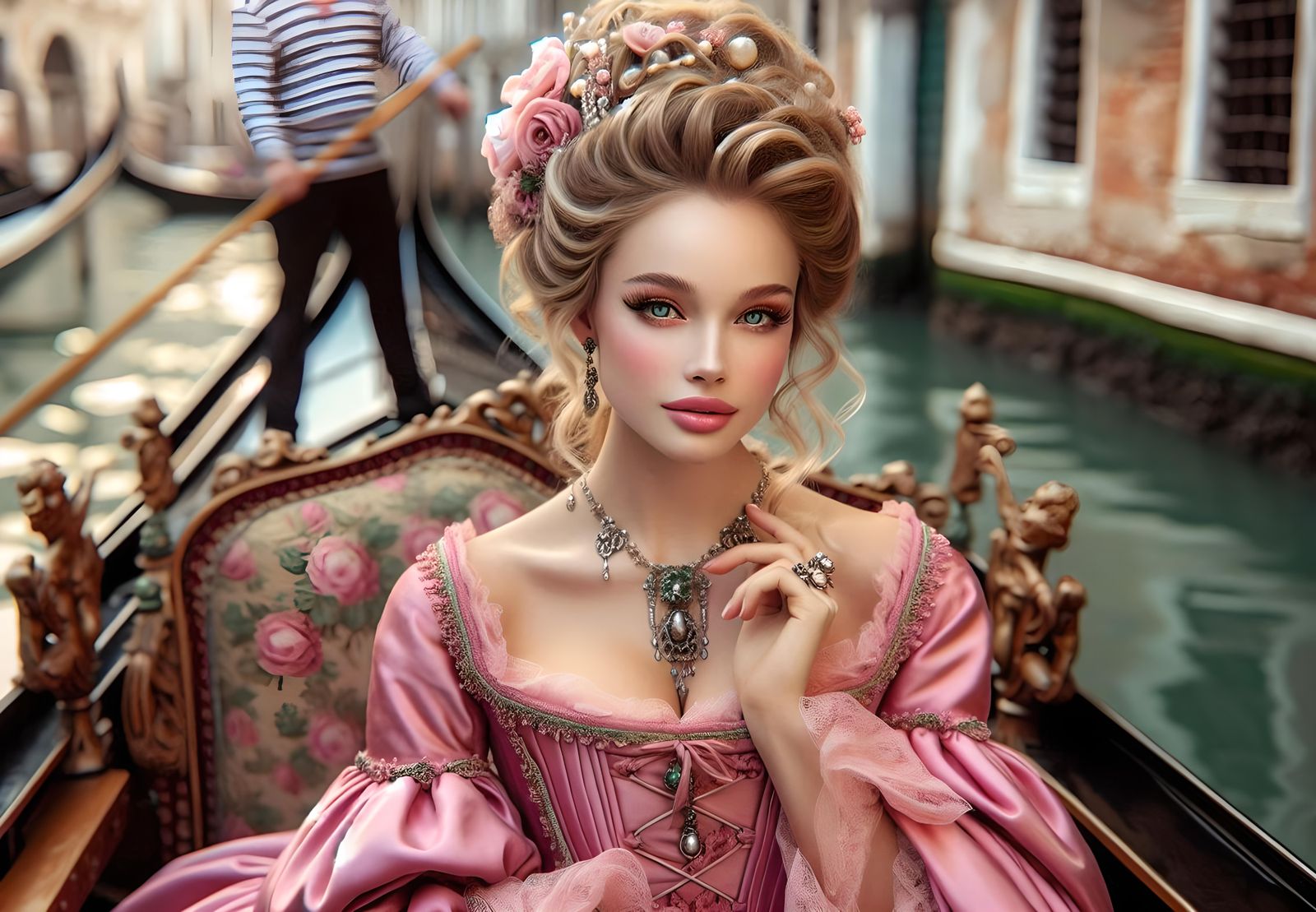 Венецианка в розовом в гондоле
