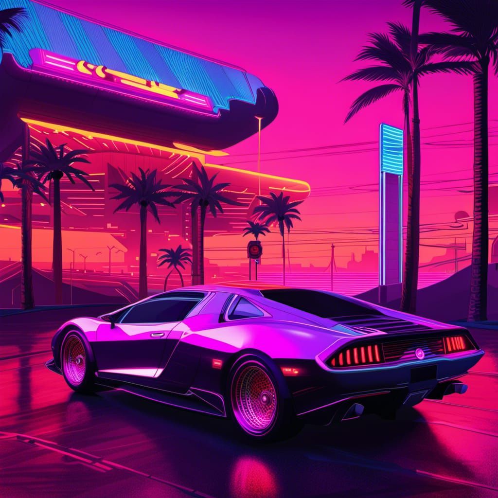 Grand theft auto Miami purple sunset neon synthwave retro pop art ...