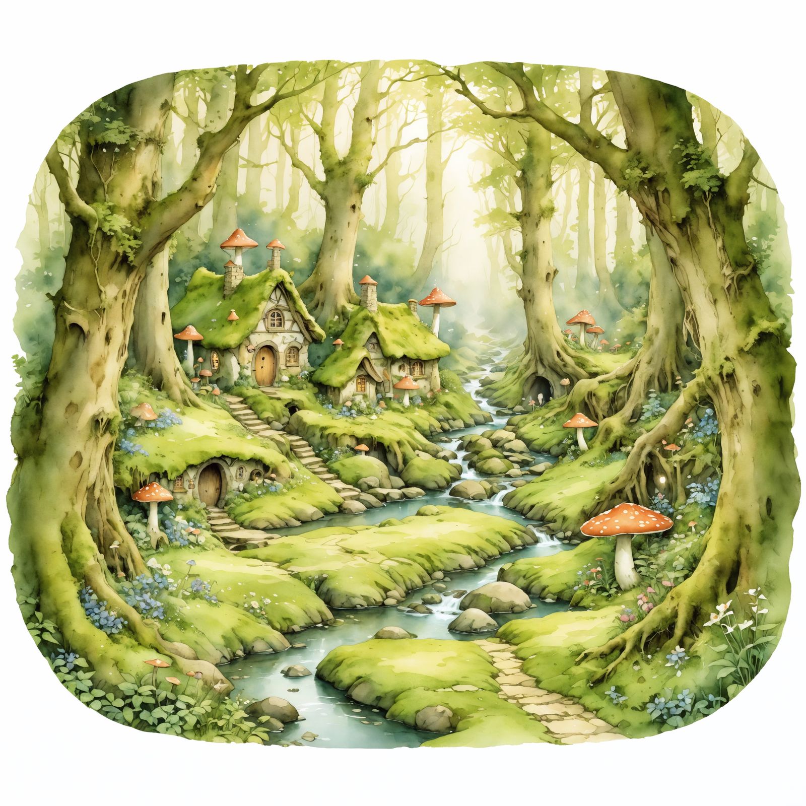 A quaint, hidden village nestled deep within an ancient, enc...