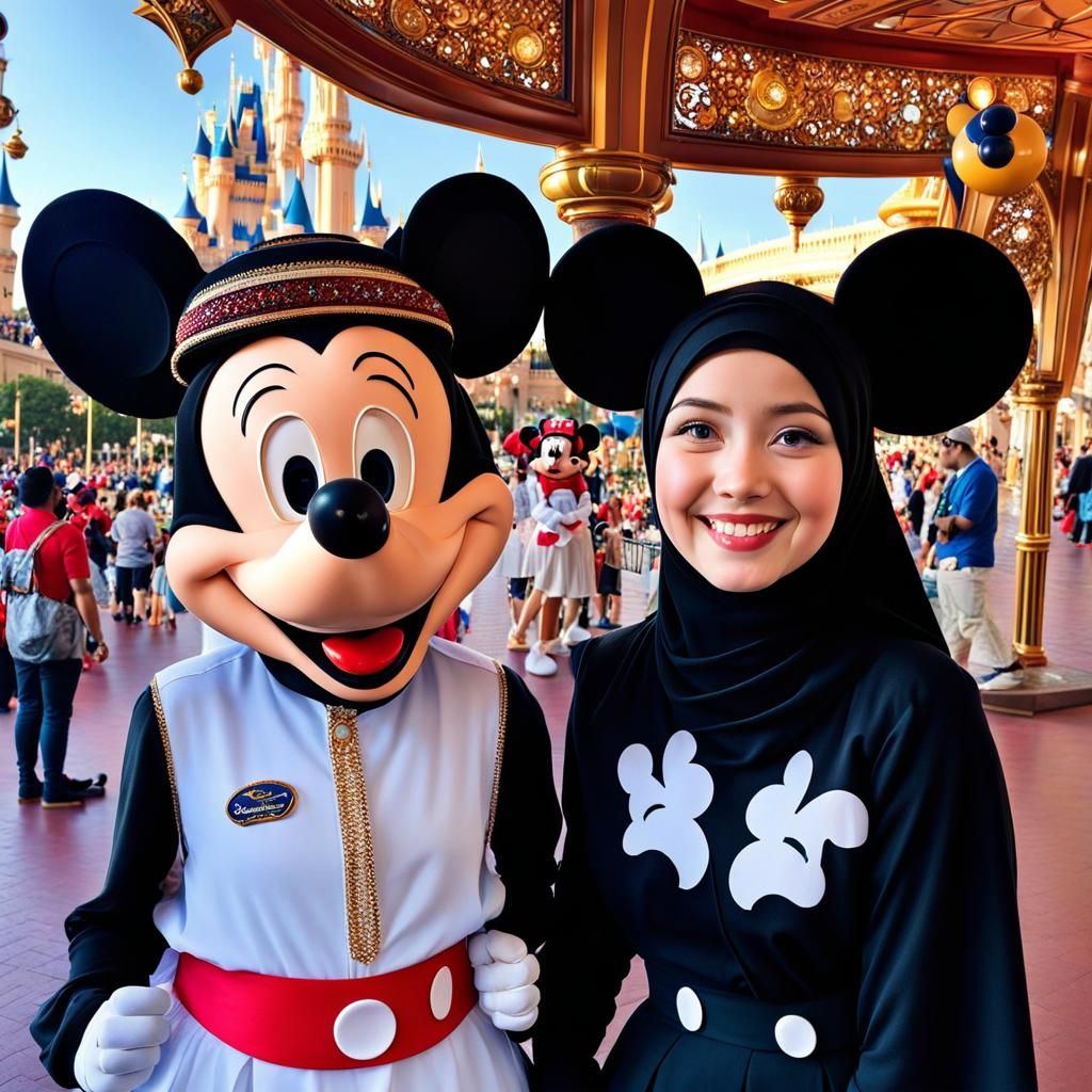 Hijab instagram girl with white fair skin at Disney world me...
