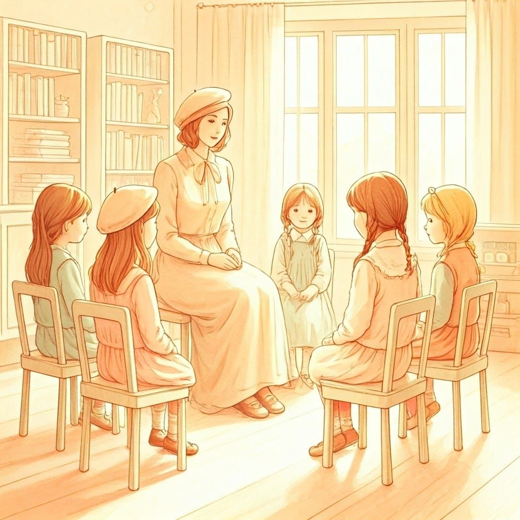 Whimsical Kindergarten Scene in Timeless Watercolor Style