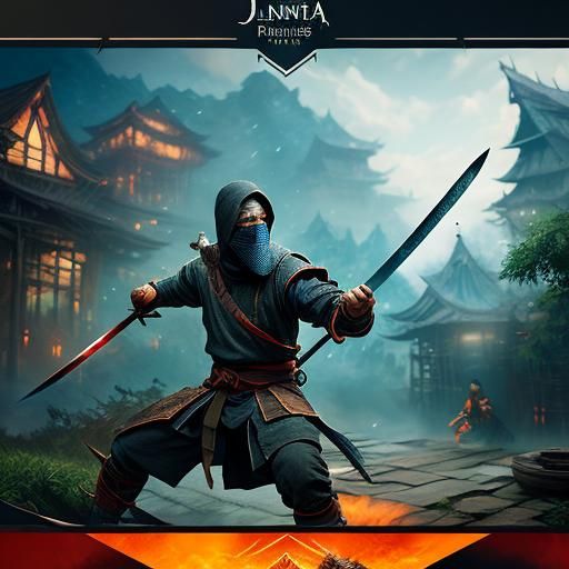 A ninja chopping down bamboo with his sword