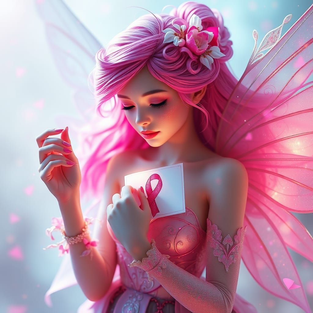 Fairy with Breast Cancer Awareness Ribbon
