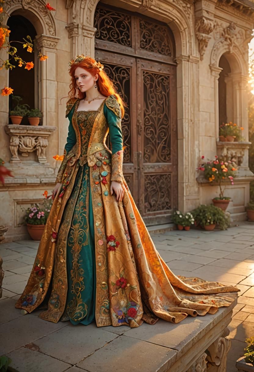 A captivating photograph of a radiant red-haired faerie ench...