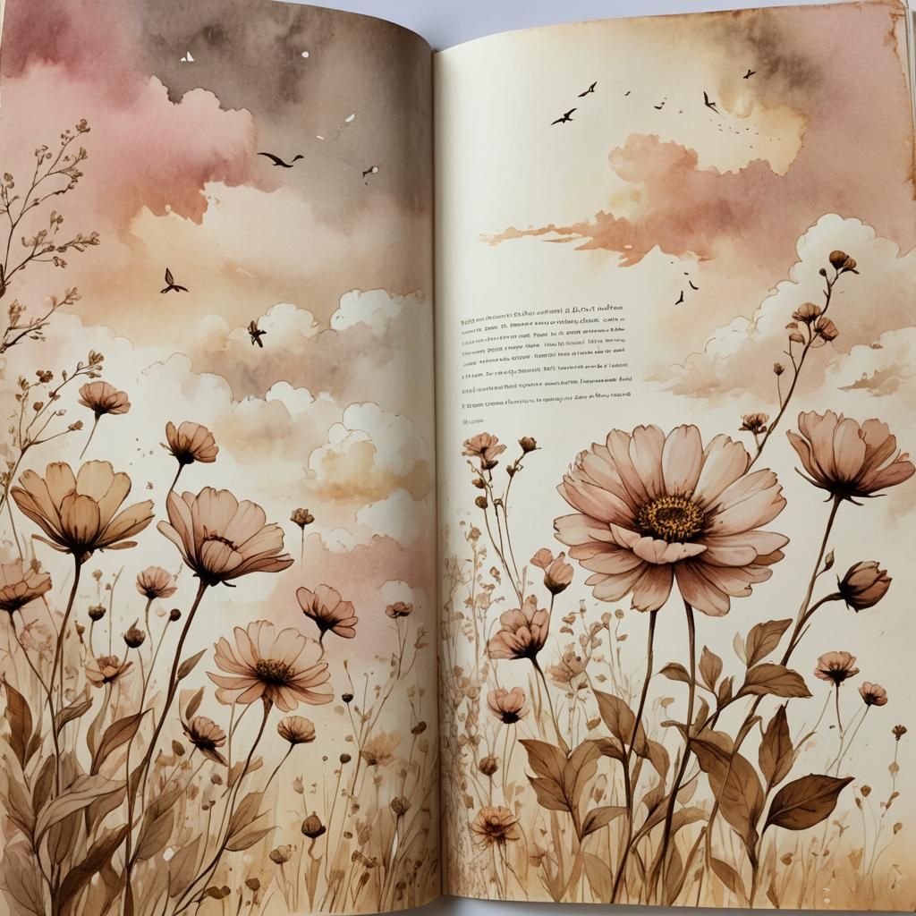 a blank vintage double page in a junk journal . pink pastel colors and