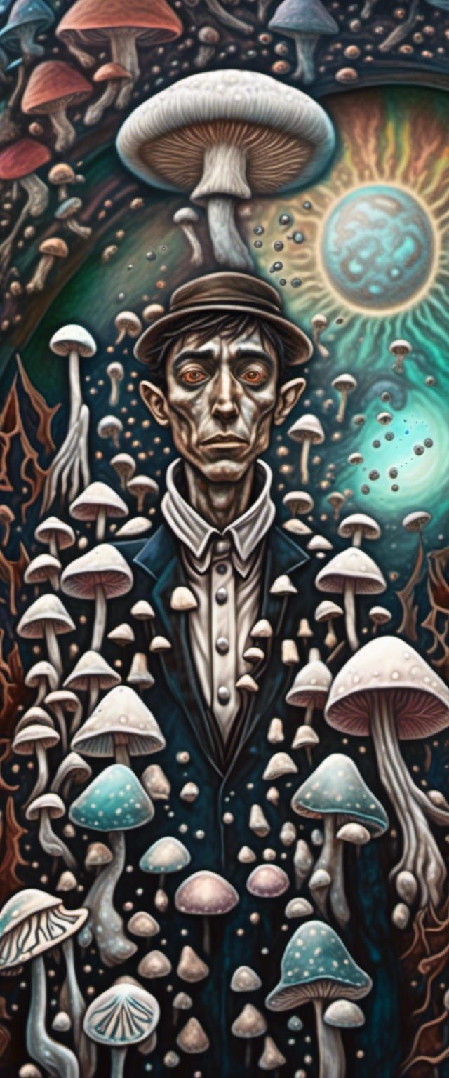 Mushroom Man <lora:DigiSoft by Chaonea:1.0> character study concept art portrait 16k resolution beautiful hyperrealism Liminal Space Urban L...