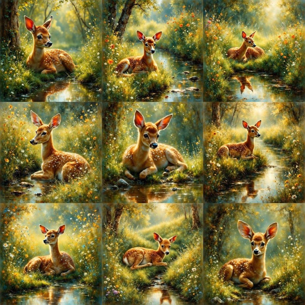 Baby Fawn by a Brook