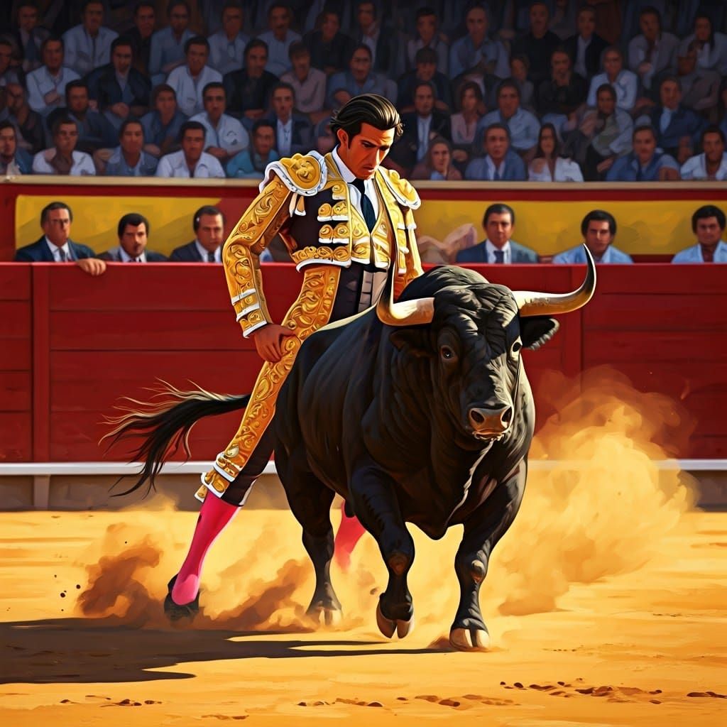 Dramatic Bullfight in Spanish Arena, Surrealist Style