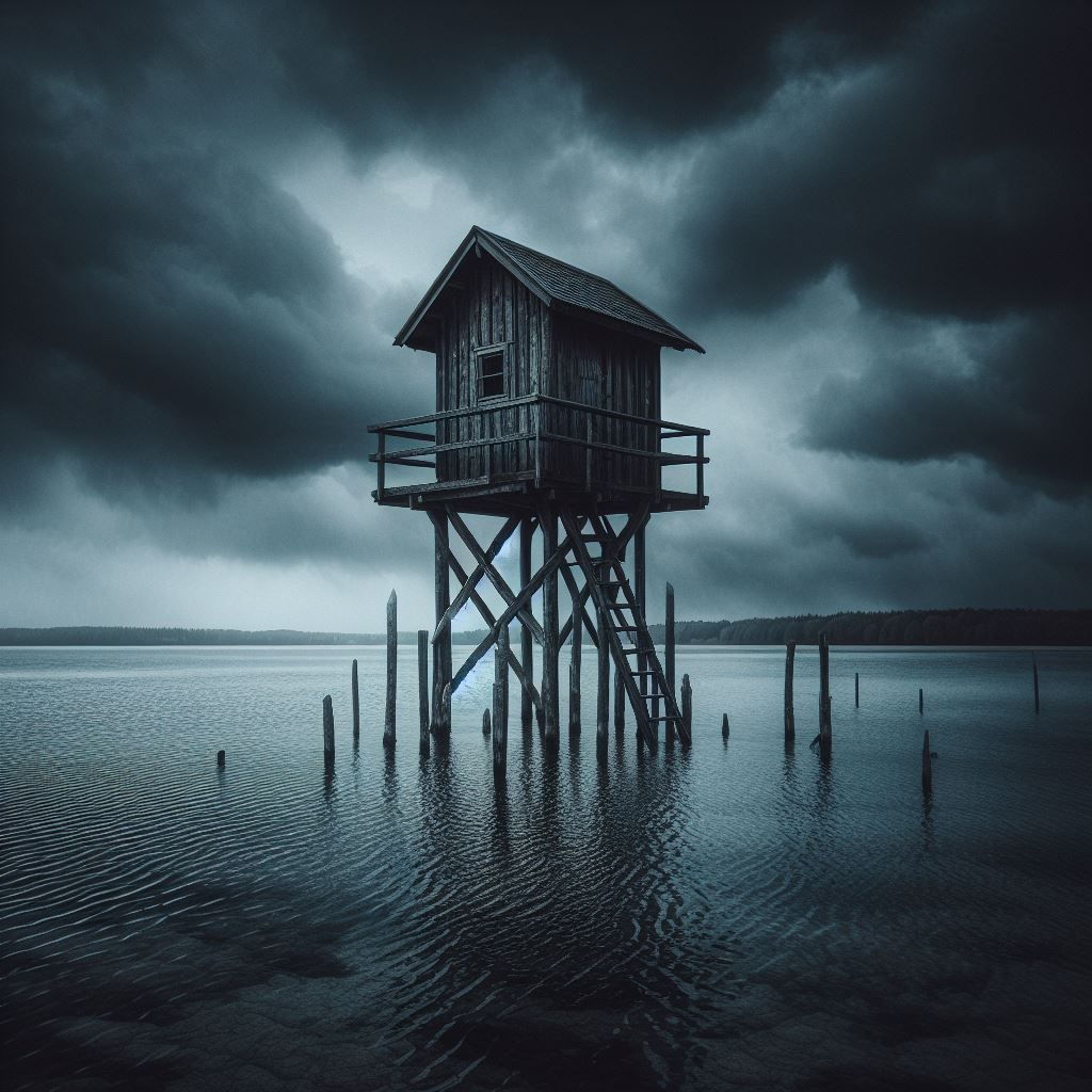 Wooden watchtower, low tide