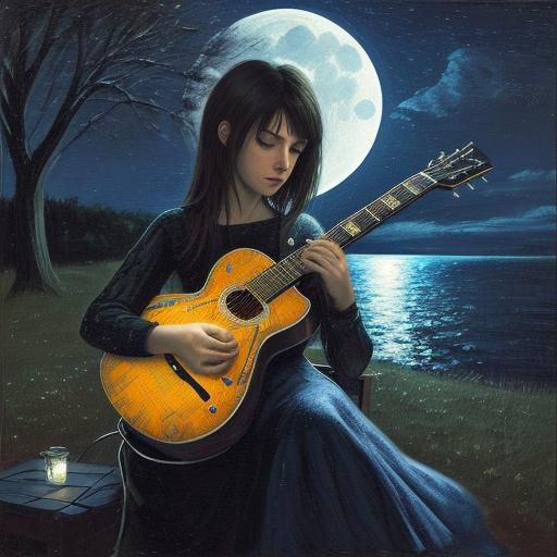 Guitar in the moonlight
