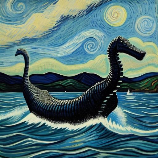 the Loch Ness monster in the style of Van Gogh