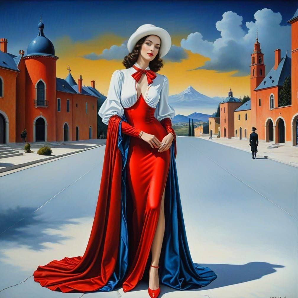 Surrealistic Lady in Extravagant Landscape