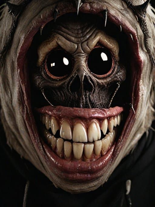 Very scary horror art creation I just made of a creepy grinning evil demon monster looking at the viewer