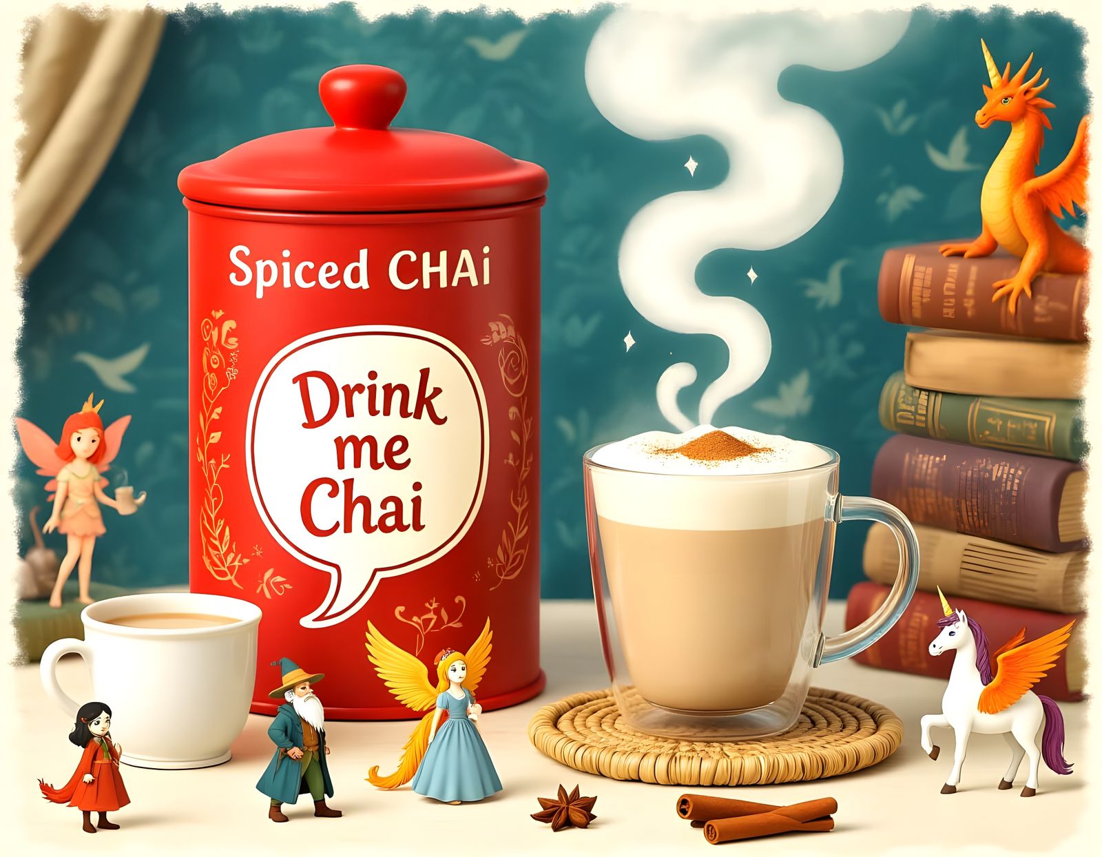 Drink me Chai fantasy world in a cup  by @Gary Murakami