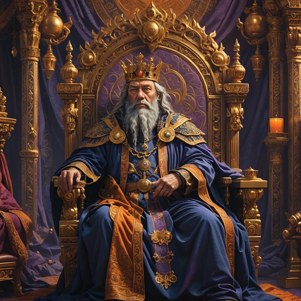Wise King on Throne: Detailed Fantasy Matte Painting