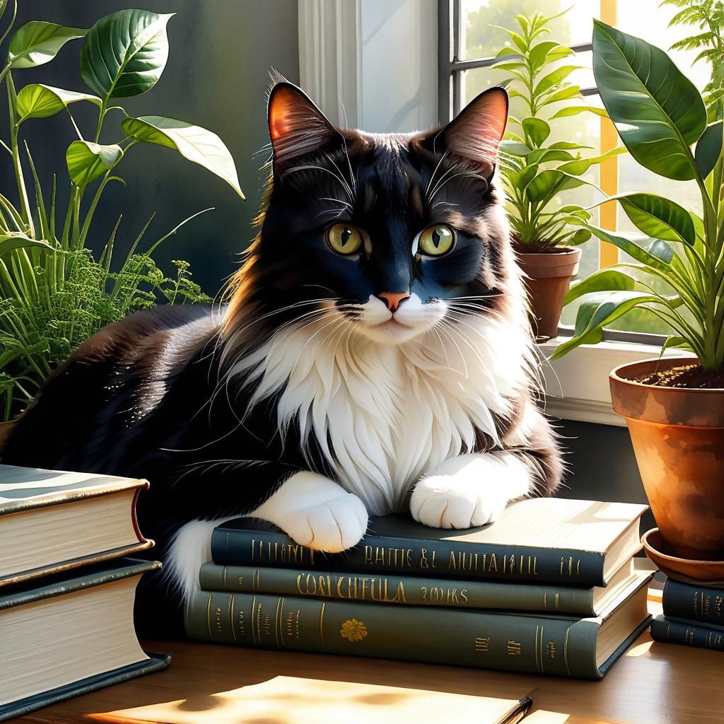 My favorite things: Cats, books & plants  by @MommaKitty