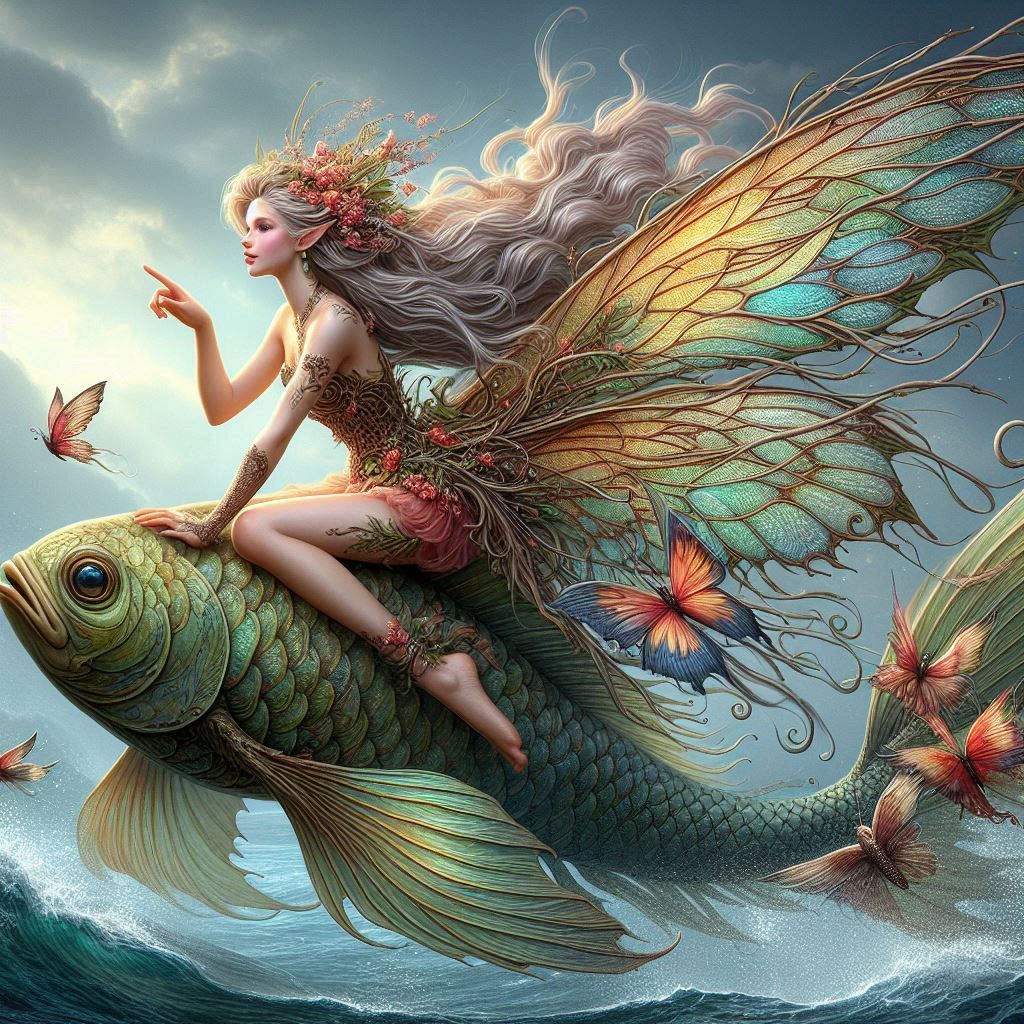 Fairy riding on fish