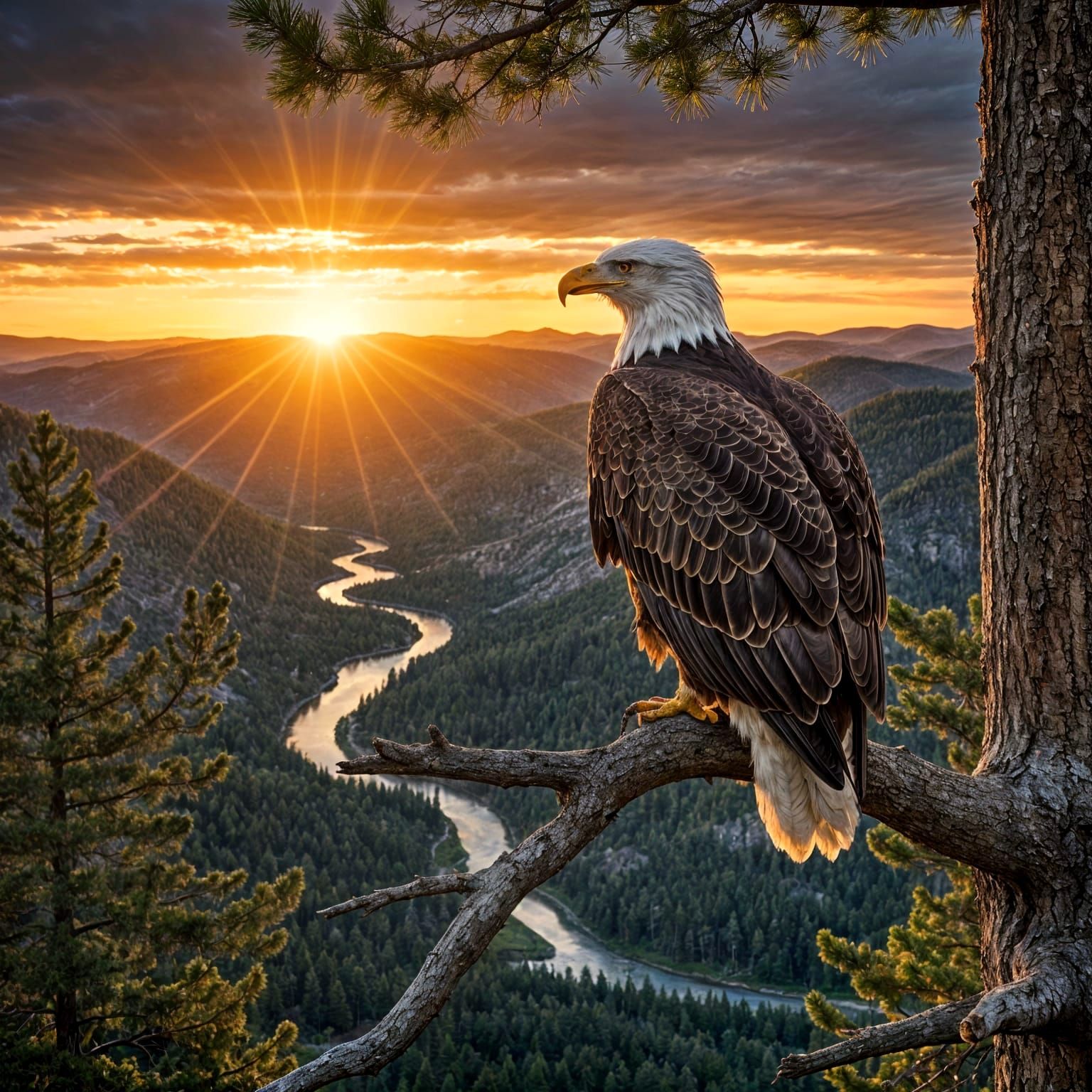 The Solitary Bald Eagle at Sunset  by @NeuroLens