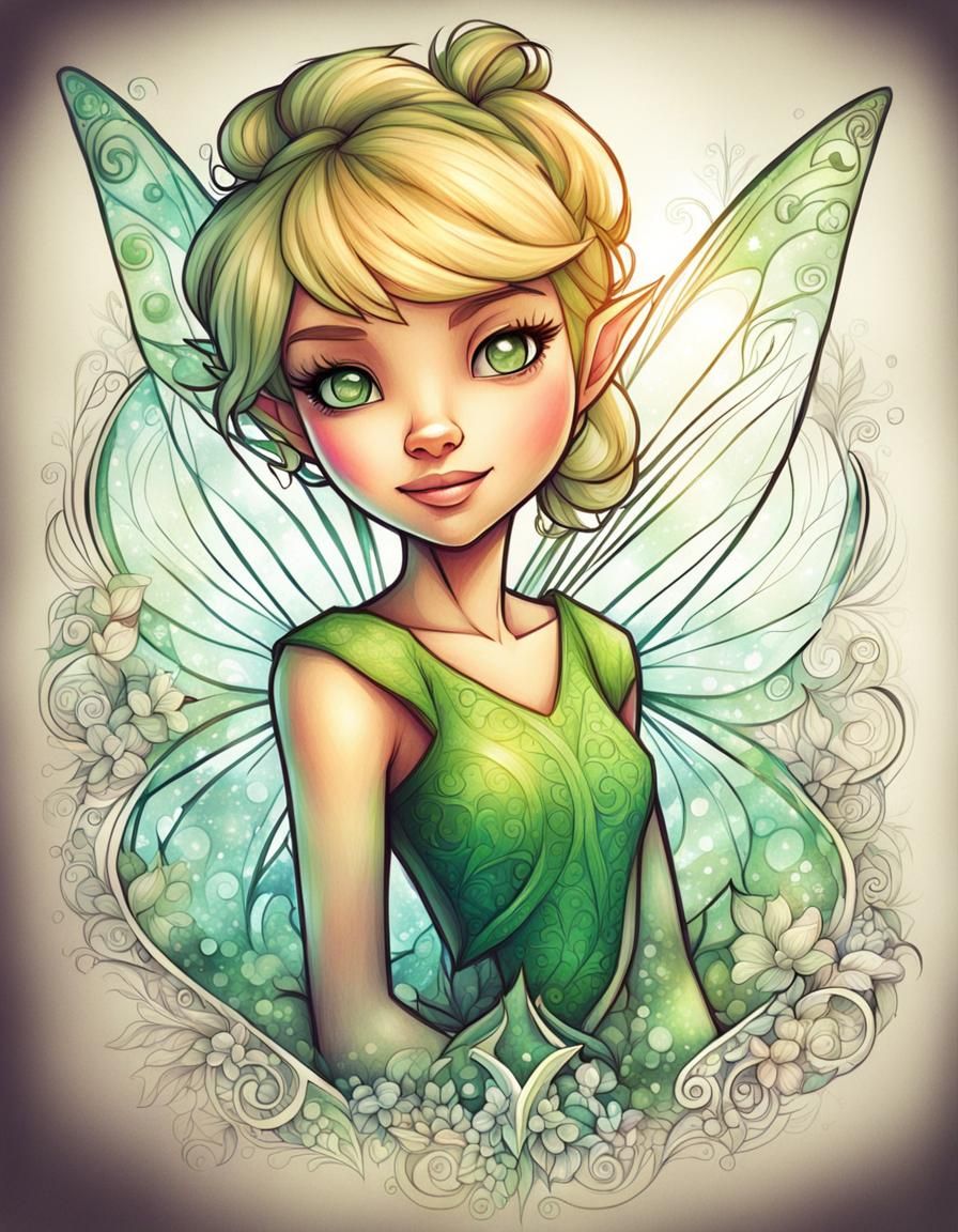 Tinkerbell ; drawing in Zentangle style, Lois Van Baarle, Artgerm and ...