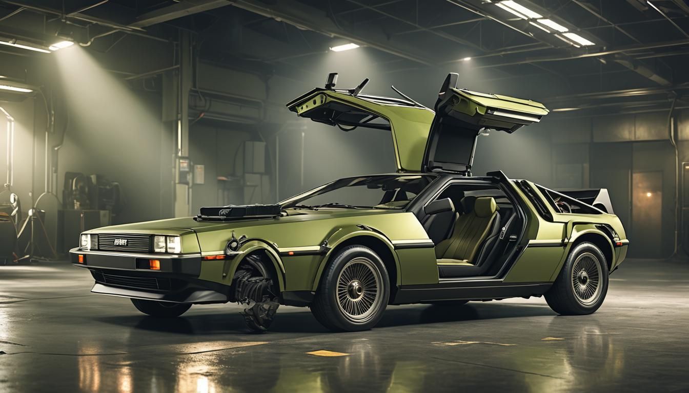 Showcasing an amazing Olive Green futuristic DeLorean ultra ...