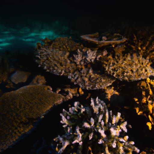 Rainbow coral reef in the moonlight