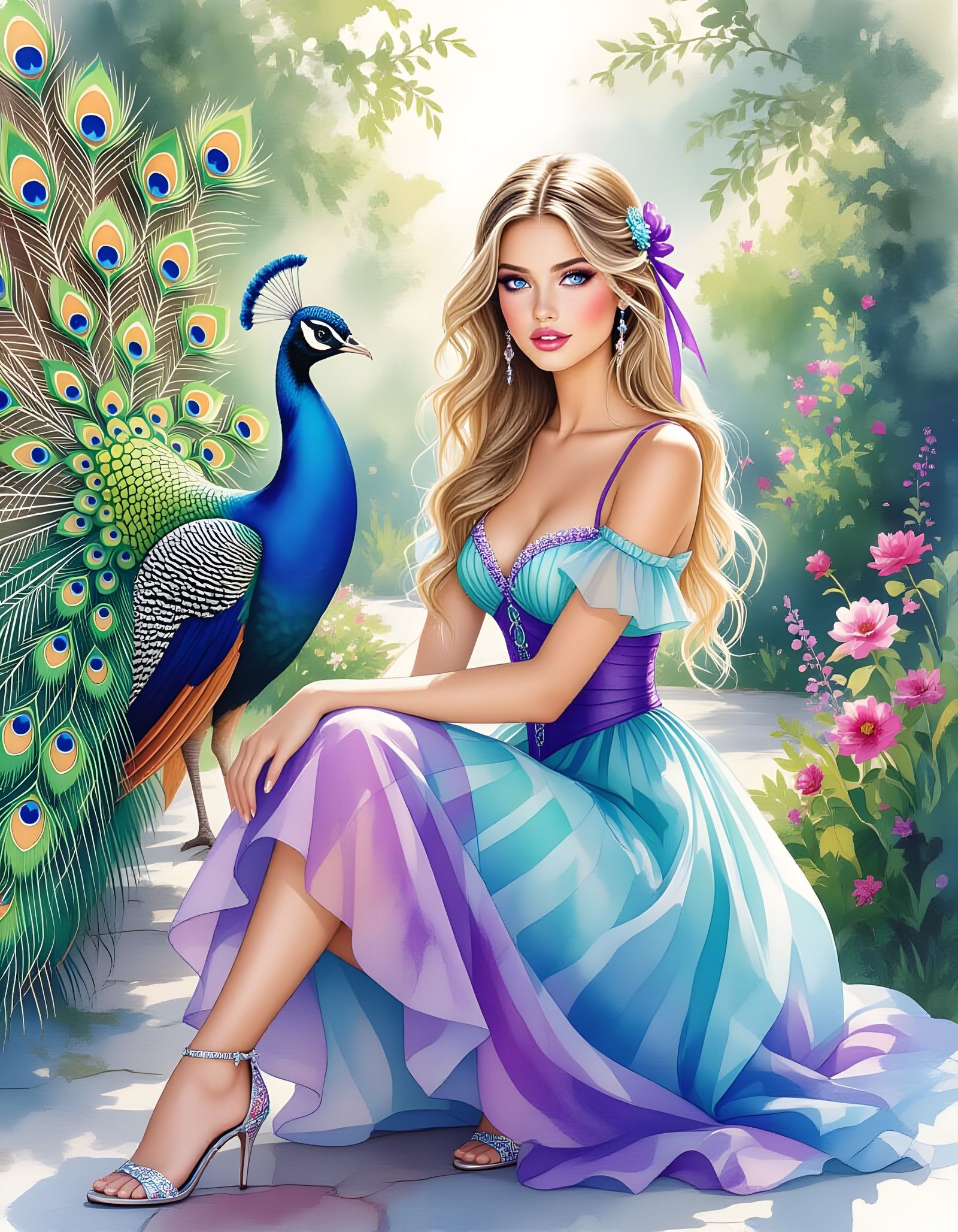 Pavona the Peacock Princess Portrait Painting  by @Gary Murakami