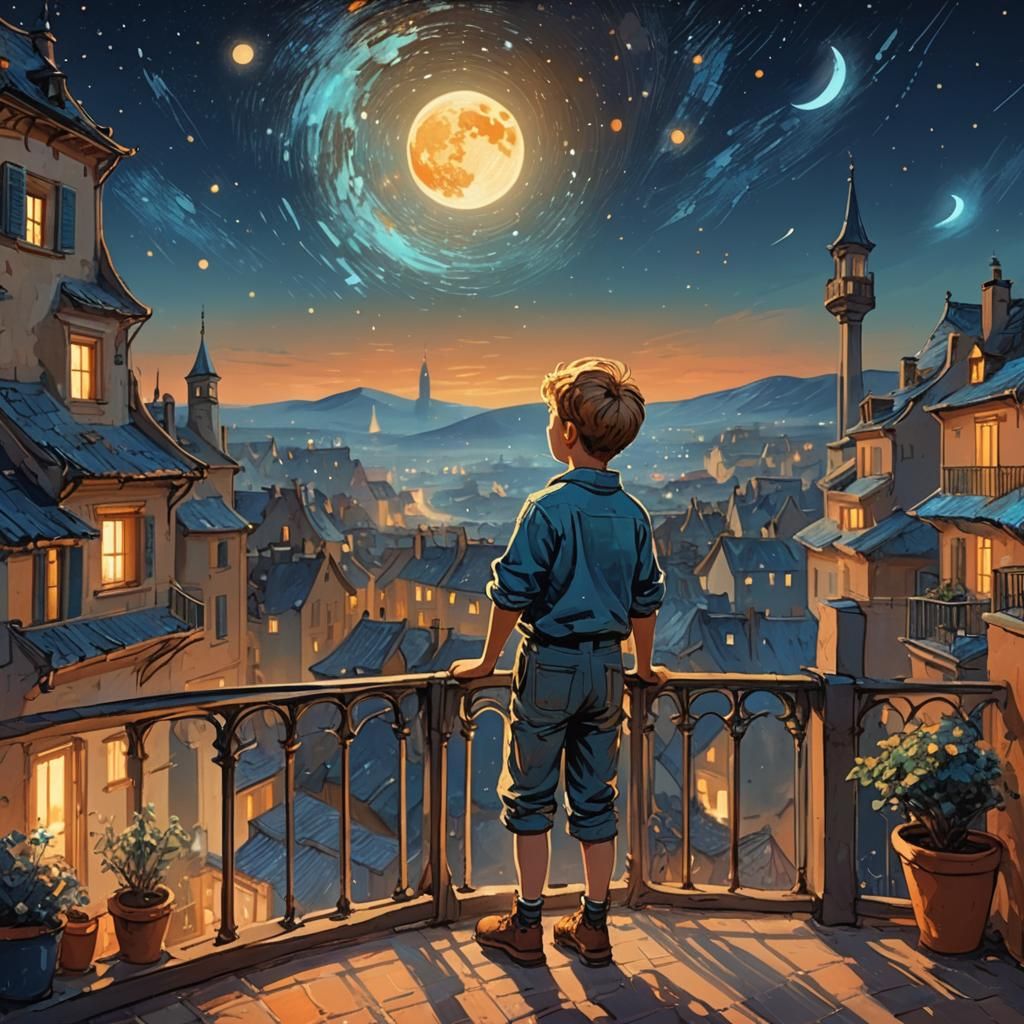 Boy Paints Moon: Van Gogh-Inspired Concept Art