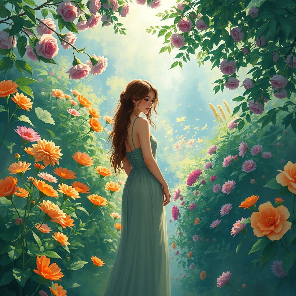 Garden Serenity in Art Nouveau Style