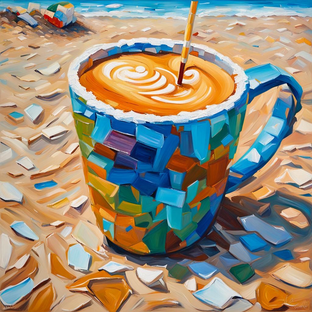 Iced caramel latte on the beach