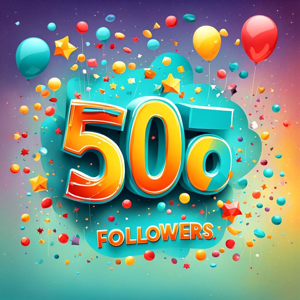 Text saying: "500 FOLLOWERS". Celebrative Googie Background