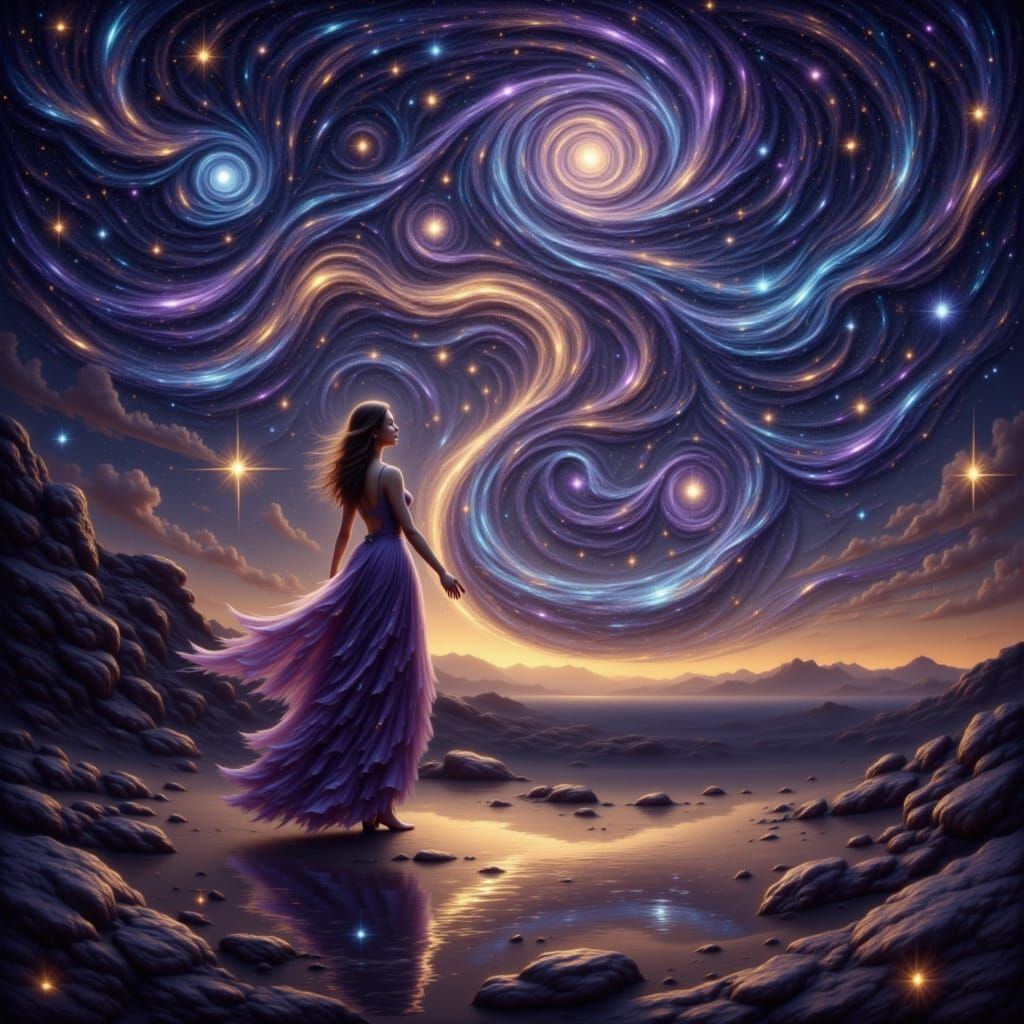 Drifting through stars where the shadows collide,
Fragments of selves, in the cosmic tide,
Searching for moments, a truth to embrace,
In the...