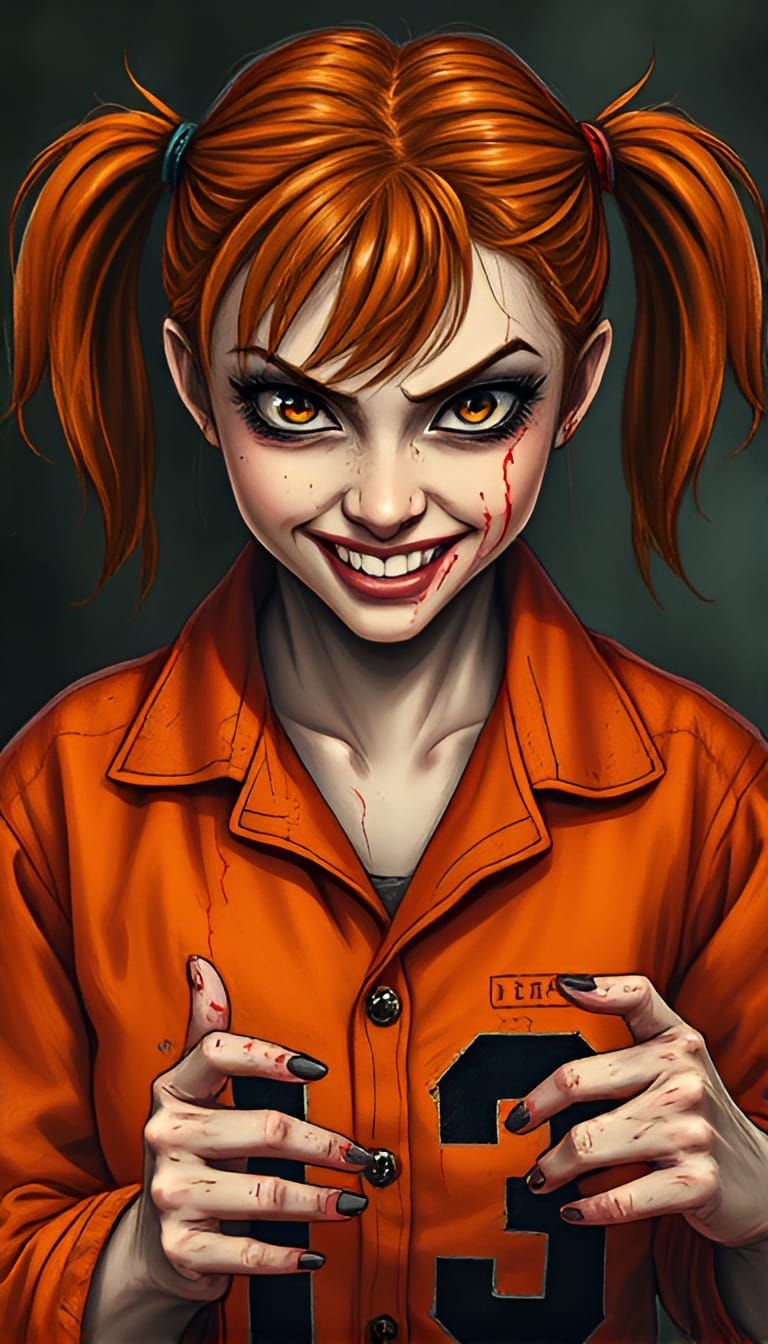 A charming monster girl. A predatory but charming smile. Stiff fingers with bloody claws. horror Gustave Doré Greg Rutkowski hyperdetailed c...