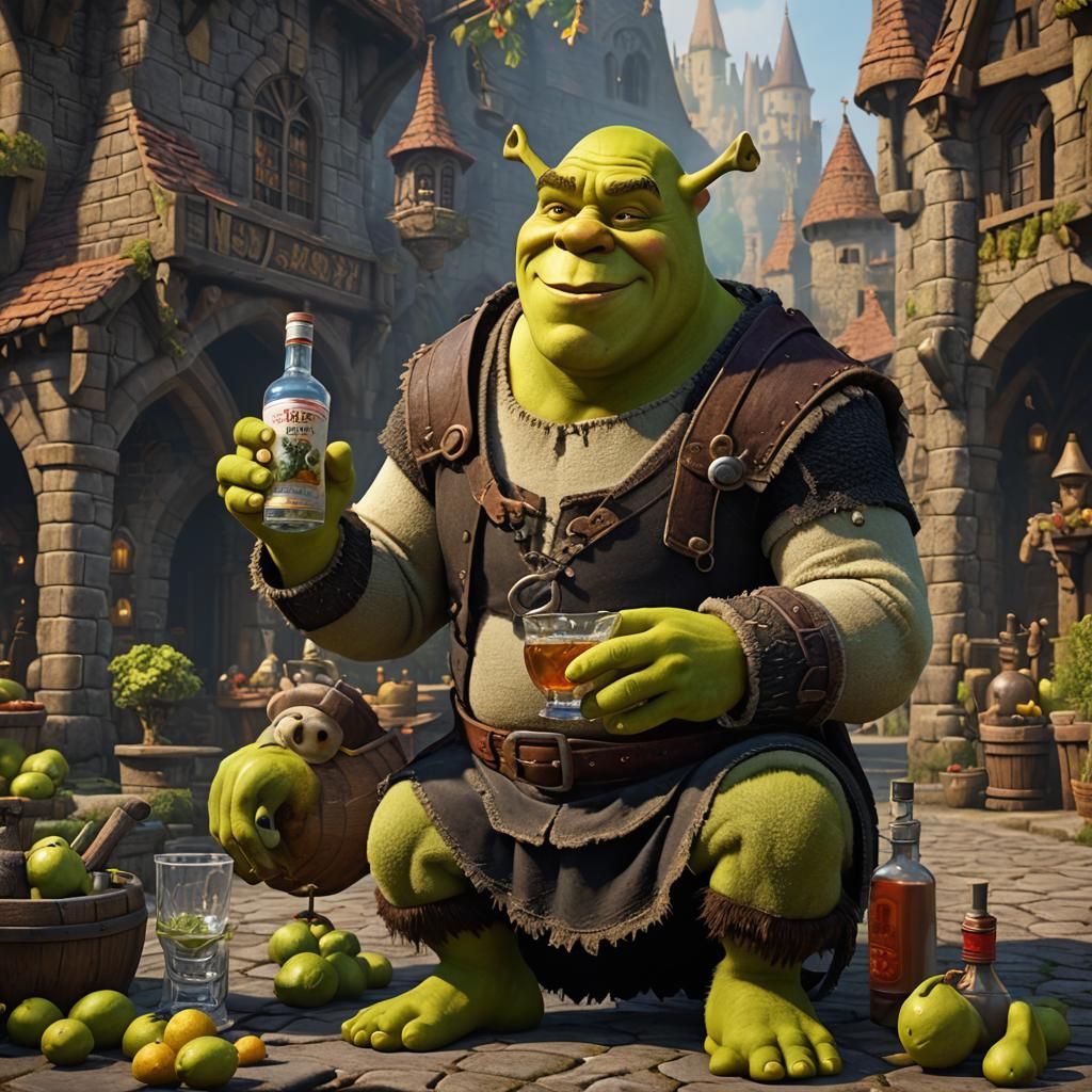 Shrek drinking vodka