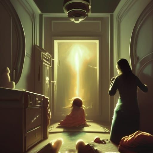 aliens opening a portal into the bedroom of a sleeping girl