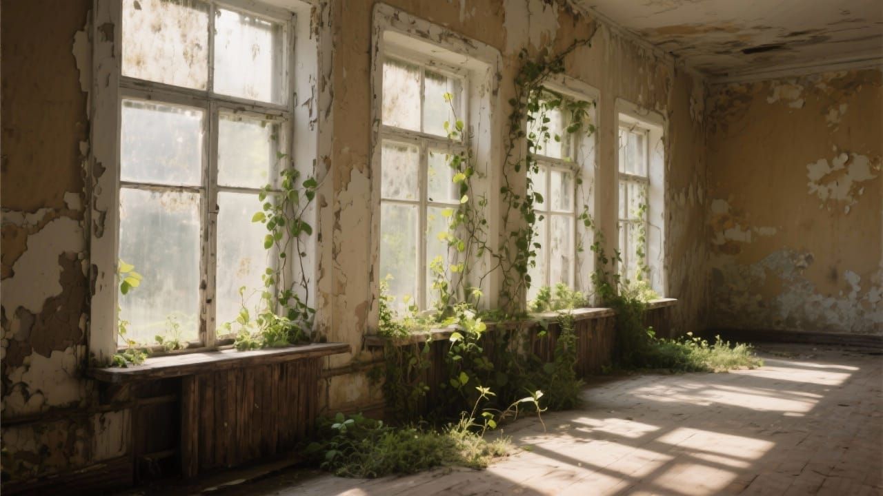 Abandoned Interior Reclaimed by Nature