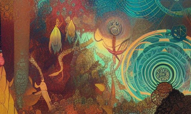 Sacred Geometry Ayahuasca Painting in Deep Colors