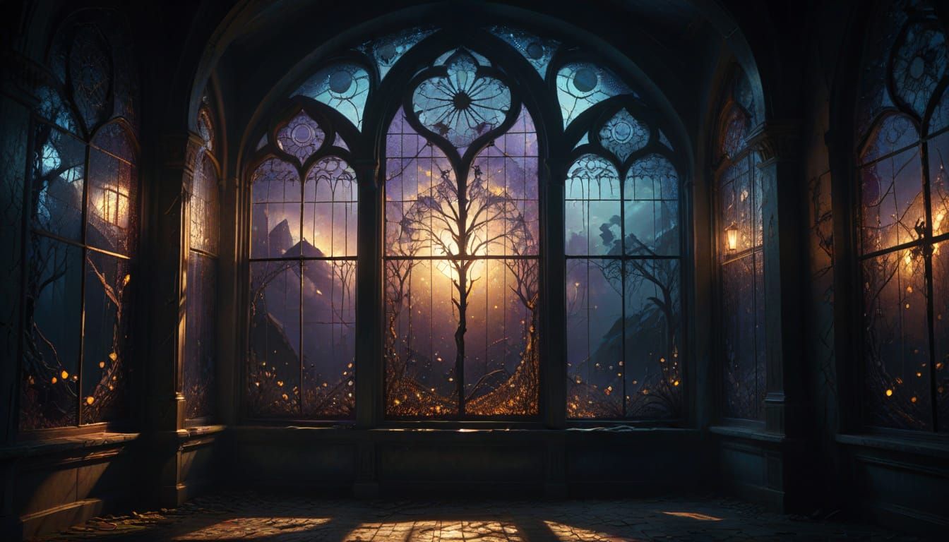 Ethereal Glass Mosaic Window in Golden Hues