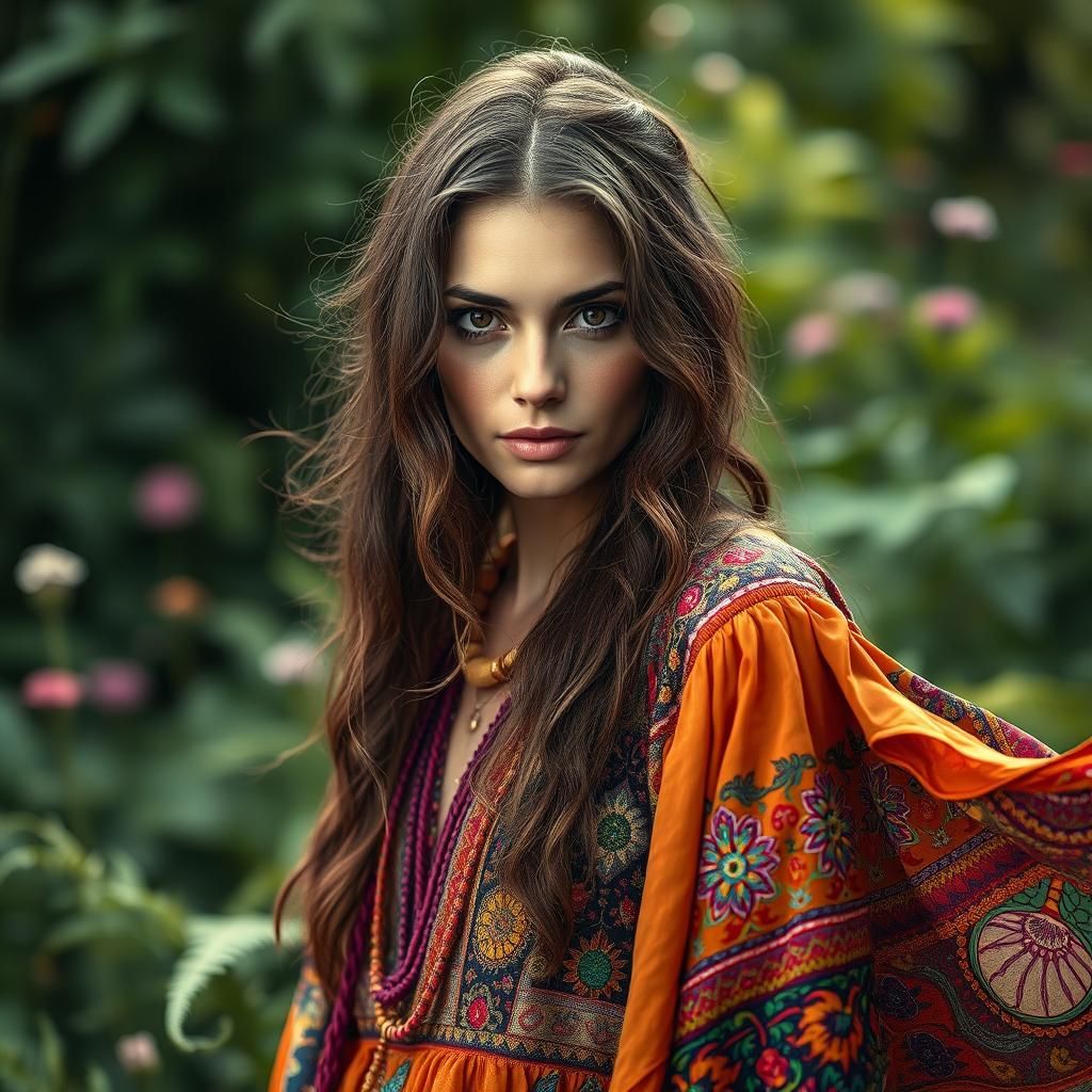 gypsy lady portrait wearing colourful dress  by @Steph7